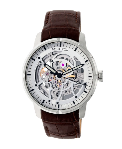 Shop Heritor Automatic Ryder Brown & Silver & Silver Leather Watches 44mm In Dark Brown