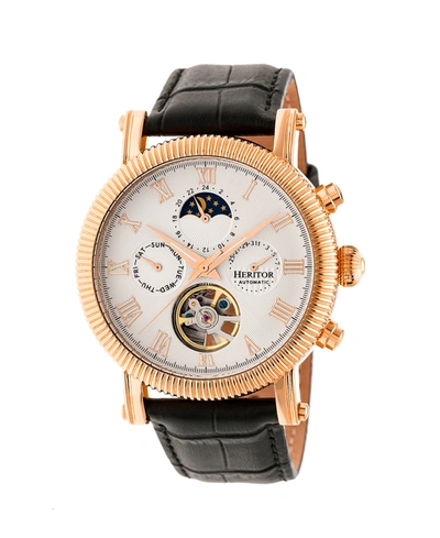 Shop Heritor Automatic Winston Rose Gold & White Leather Watches 45mm In Black