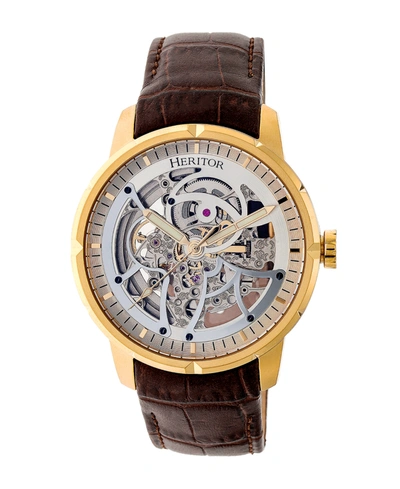 Shop Heritor Automatic Ryder Brown & Gold & Silver Leather Watches 44mm In Dark Brown