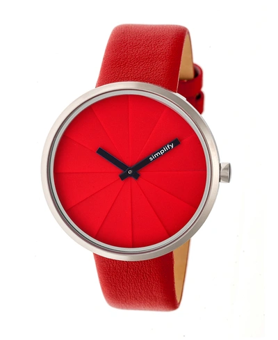Shop Simplify Quartz The 4000 Genuine Red Leather Watch 43mm