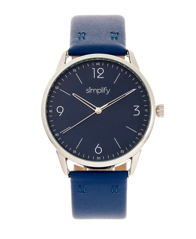 Shop Simplify Quartz The 6300 Black Dial, Genuine Blue Leather Watch 41mm