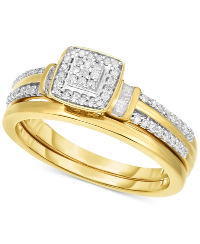 Promised Love Diamond Square Cluster Ring (1/4 Ct. T.w.) In 14k Gold-plated Sterling Silver Or Sterling Silver In Gold-plated Sterling Silver