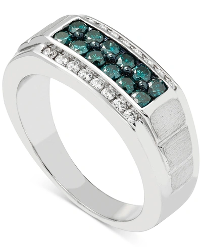 Shop Macy's Men's Blue & White Diamond (1 Ct. T.w.) Ring In 10k White Gold