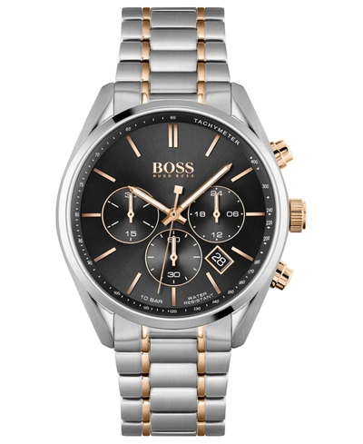 Shop Hugo Boss Men's Chronograph Champion Stainless Steel Bracelet Watch 44mm In Silver Rose Gold