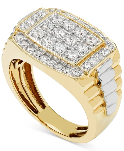Shop Macy's Men's Diamond Cluster Two-tone Ring (1 Ct. T.w.) In 10k Gold & White Gold In Yellow Gold