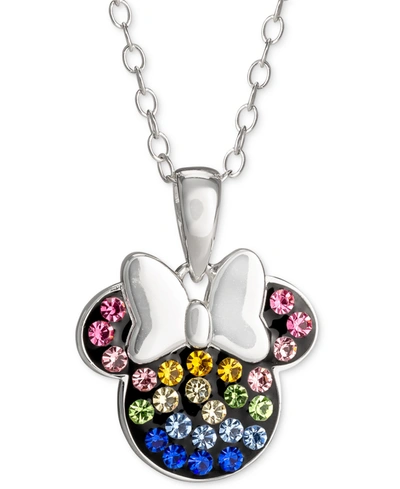 Shop Disney Children's Rainbow Crystal Minnie Mouse 18" Pendant Necklace In Sterling Silver