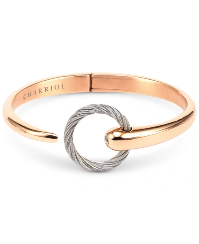 Shop Charriol White Topaz Two-tone Bangle Bracelet (1/5 Ct. T.w.) In Stainless Steel & 14k Rose Gold-plated Stainl In Stainless Rose Gold
