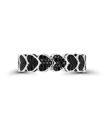 Shop Macy's Black Spinel Pave Hearts Eternity Ring In Rhodium And Black Plated Sterling Silver
