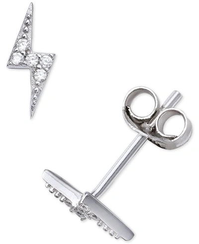 Giani Bernini Cubic Zirconia Lightning Bolt Stud Earrings In Sterling Silver, Created For Macy's In Sterling Silver