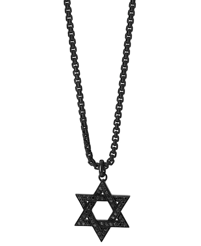 Effy Collection Effy Men's Black Spinel Star Of David 24" Pendant Necklace In Black Pvd Plated Sterling Silver In Silver