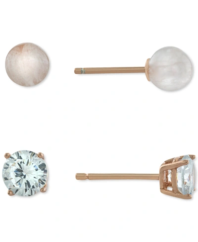 Giani Bernini 2-pc. Cubic Zirconia & Rose Quartz Stud Earrings In Rose Gold-plated Sterling Silver, Created For Ma In Rose