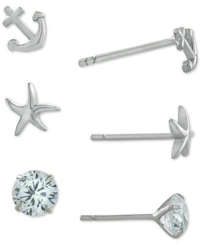 Giani Bernini 3-pc. Set Cubic Zirconia Nautical-themed Stud Earrings In Sterling Silver, Created For Macy's In Sterling Silver