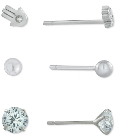 Shop Giani Bernini 3-pc. Set Cubic Zirconia, Hamsa Hand, & Polished Ball Stud Earrings In Sterling Silver, Created For 
