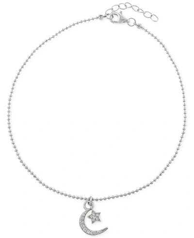 GIANI BERNINI CUBIC ZIRCONIA MOON & STAR CHARM ANKLE BRACELET IN STERLING SILVER, CREATED FOR MACY'S 