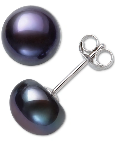 Shop Belle De Mer Cultured Freshwater Button Pearl (8-9mm) Stud Earrings In Black