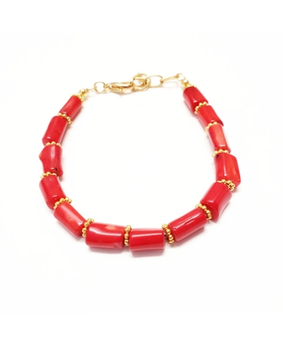 Shop Minu Jewels Women's Rouge Bracelet With Red Beads In Gold-tone