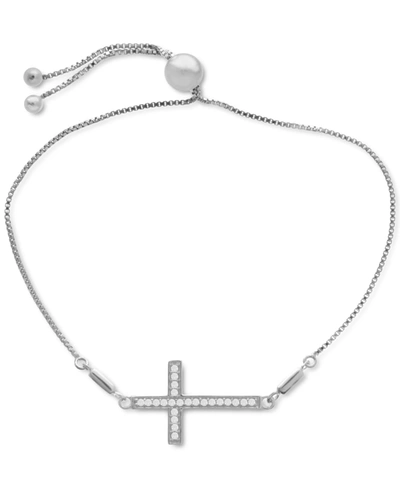 Macy's Diamond Cross Bolo Bracelet (1/6 Ct. T.w.) In Sterling Silver In Sterling Silver