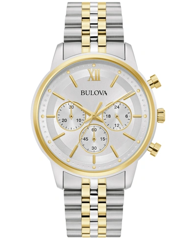 Shop Bulova Men's Classic Chronograph Two-tone Stainless Steel Bracelet Watch 41mm, Created For Macy's
