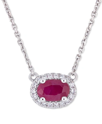 MACY'S RUBY (3/5 CT. T.W.) & DIAMOND (1/10 CT. T.W.) OVAL HALO 17" PENDANT NECKLACE IN 14K WHITE GOLD 