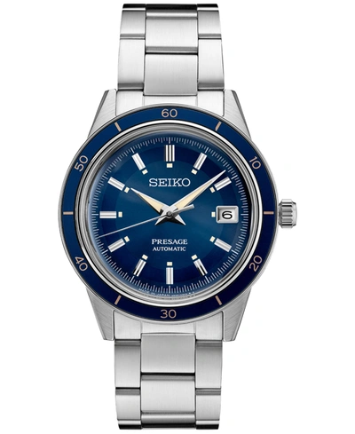 Shop Seiko Men's Automatic Presage Stainless Steel Bracelet Watch 41mm In Blue