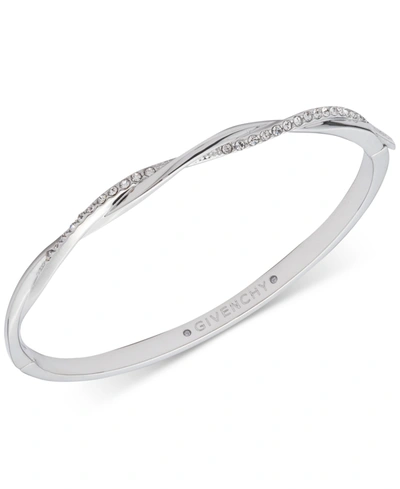 Shop Givenchy Pave Twist Bangle Bracelet In Rhodium