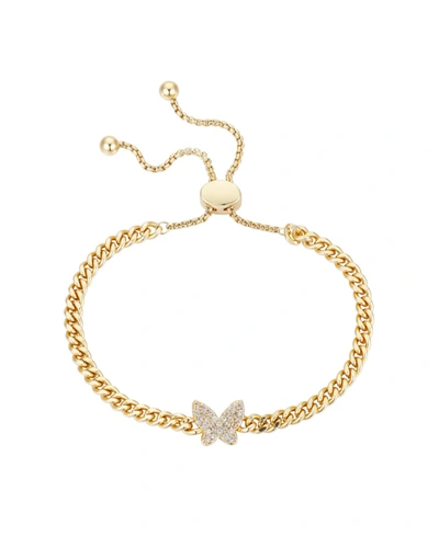 Shop Unwritten Gold Flash-plated Cubic Zirconia Pave Butterfly Curb Chain Adjustable Bolo Bracelet