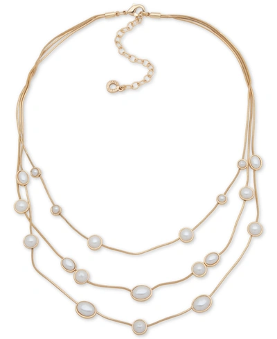 Shop Anne Klein Stone Embellished Layered Necklace, 15-1/4" + 3" Extender In Pearl