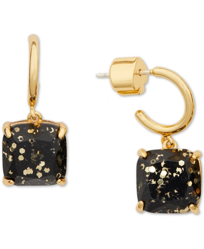 Shop Kate Spade Square Glitter Stone Charm Huggie Hoop Earrings In Black Glit