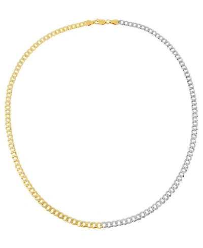 Shop Adinas Jewels Two Tone Flat Curb Necklace In 14k Gold Plated Over Sterling Silver