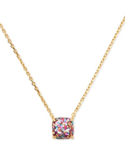Kate Spade Gold-tone Square Glitter Stone Mini Pendant Necklace, 17" + 3" Extender In Multi Glit