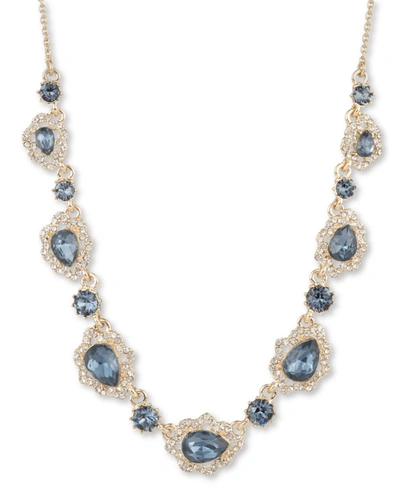 Shop Marchesa Gold-tone Crystal & Pear-shape Stone Statement Necklace, 16" + 3" Extender In Blue