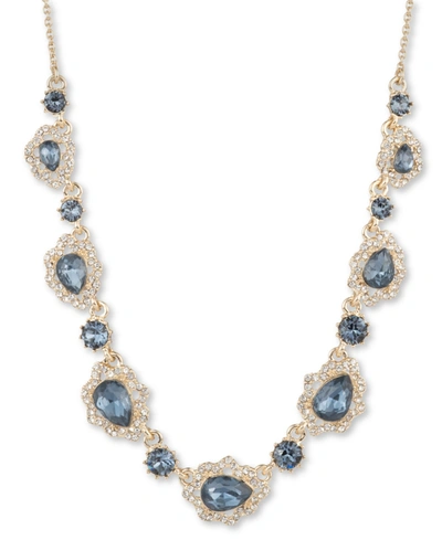 Marchesa Gold-tone Crystal & Pear-shape Stone Statement Necklace, 16" + 3" Extender In Blue