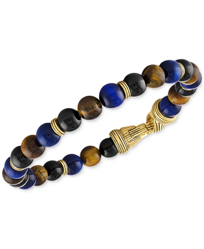 Esquire Men's Jewelry Multi-stone Beaded Bracelet In 14k Gold-plated Sterling Silver, Created For Macy's In Multi