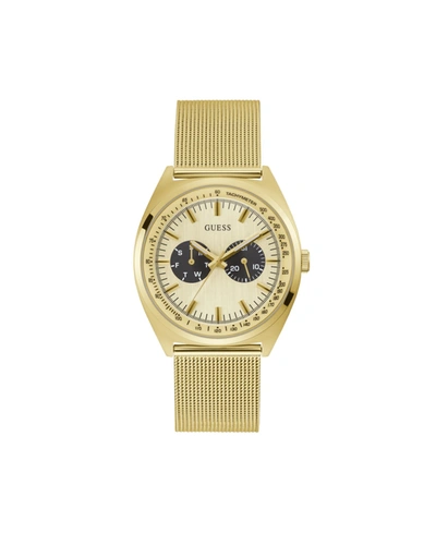 Shop Guess Men's Gold-tone Stainless Steel Mesh Bracelet Multi-function Watch, 42mm