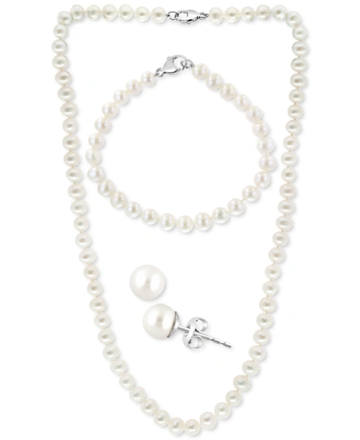 Shop Effy Collection Effy 3-pc. Set Cultured Freshwater Pearl (6-1/2 Mm) Collar Necklace, Bracelet, & Stud Earrings. In Sterling Silver