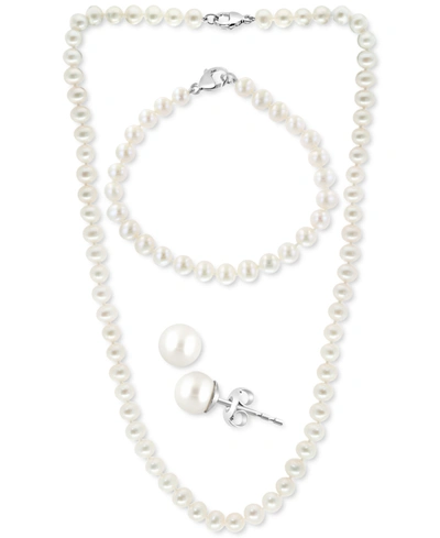 Effy Collection Effy 3-pc. Set Cultured Freshwater Pearl (6-1/2 Mm) Collar Necklace, Bracelet, & Stud Earrings. In Sterling Silver