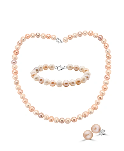 Shop Effy Collection Effy 3-pc. Set Multicolor Cultured Freshwater Pearl (8mm) Necklace, Bracelet & Stud Earrings In Sterling Silver