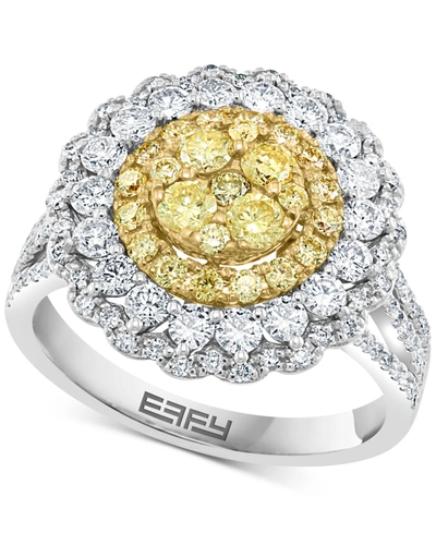 Shop Effy Collection Effy Yellow & White Diamond Flower Ring (1-3/4 Ct. T.w.) In 14k White & Yellow Gold In Two Tone Gold