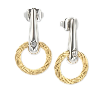 Shop Charriol White Topaz Accent Circle Drop Earrings In Pvd Stainless Steel & Gold-tone In Gold/stainless Steel
