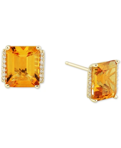 Macy's Citrine (4-1/3 Ct. T.w.) & Diamond (1/10 Ct. T.w.) Stud Earrings In 14k Gold In Citrine