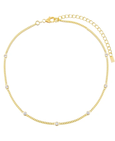 Shop Adinas Jewels Cubic Zirconia Bezel Cuban Chain Choker, 12+3" Extender In 14k Gold Over Sterling Silver In Clear