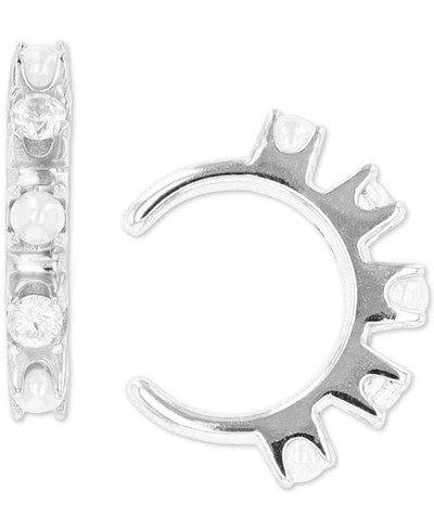 Macy's Imitation Pearl & Cubic Zirconia Ear Cuffs In Sterling Silver
