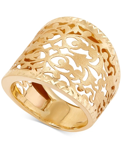 Shop Italian Gold Filigree Openwork Statement Ring In 10k Gold
