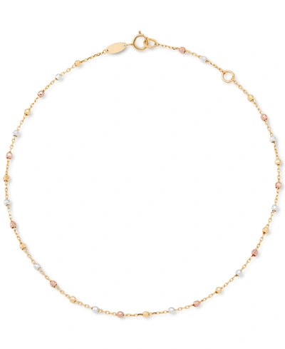 Macy's Beaded Ankle Bracelet In 10k Tricolor Gold In Tri-color