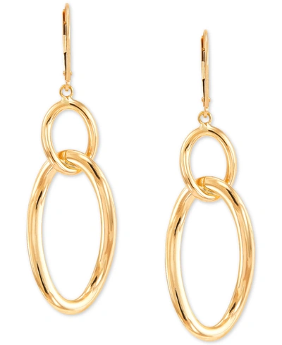 Shop Italian Gold Circle And Oval Leverback Drop Earrings In 10k Gold