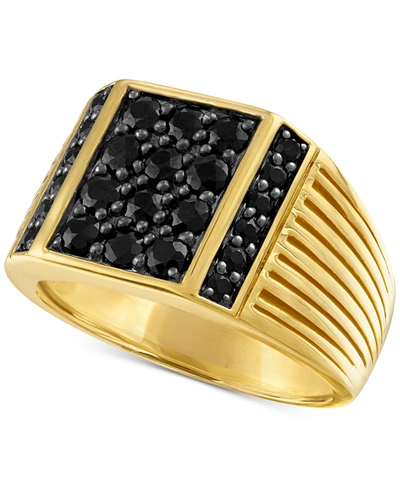 Shop Esquire Men's Jewelry Black Sapphire Ring (1-3/5 Ct. T.w.) In 14k Gold-plated Sterling Silver, Created For Macy's In Gold Over Silver