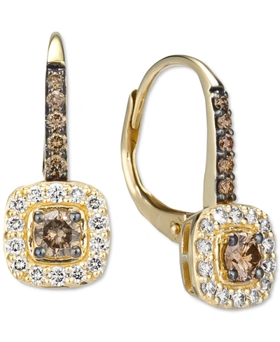Shop Le Vian Nude Diamond (1/4 Ct. T.w.) & Chocolate Diamond (1/3 Ct. T.w.) Halo Leverback Drop Earrings In 14k G In Yellow Gold