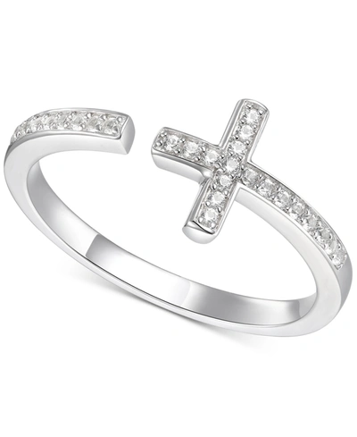Macy's Diamond East-west Cross Ring (1/8 Ct. T.w.) In Sterling Silver In White Gold