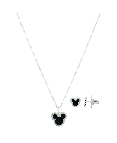 Shop Unwritten Disney Fine Silver Plated Crystal Black Enamel Mickey Head Pendant Necklace And Earrings Set, 2 Piec
