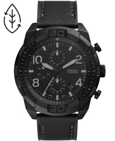 Shop Fossil Men's Bronson Black Leather Strap Watch 50mm
